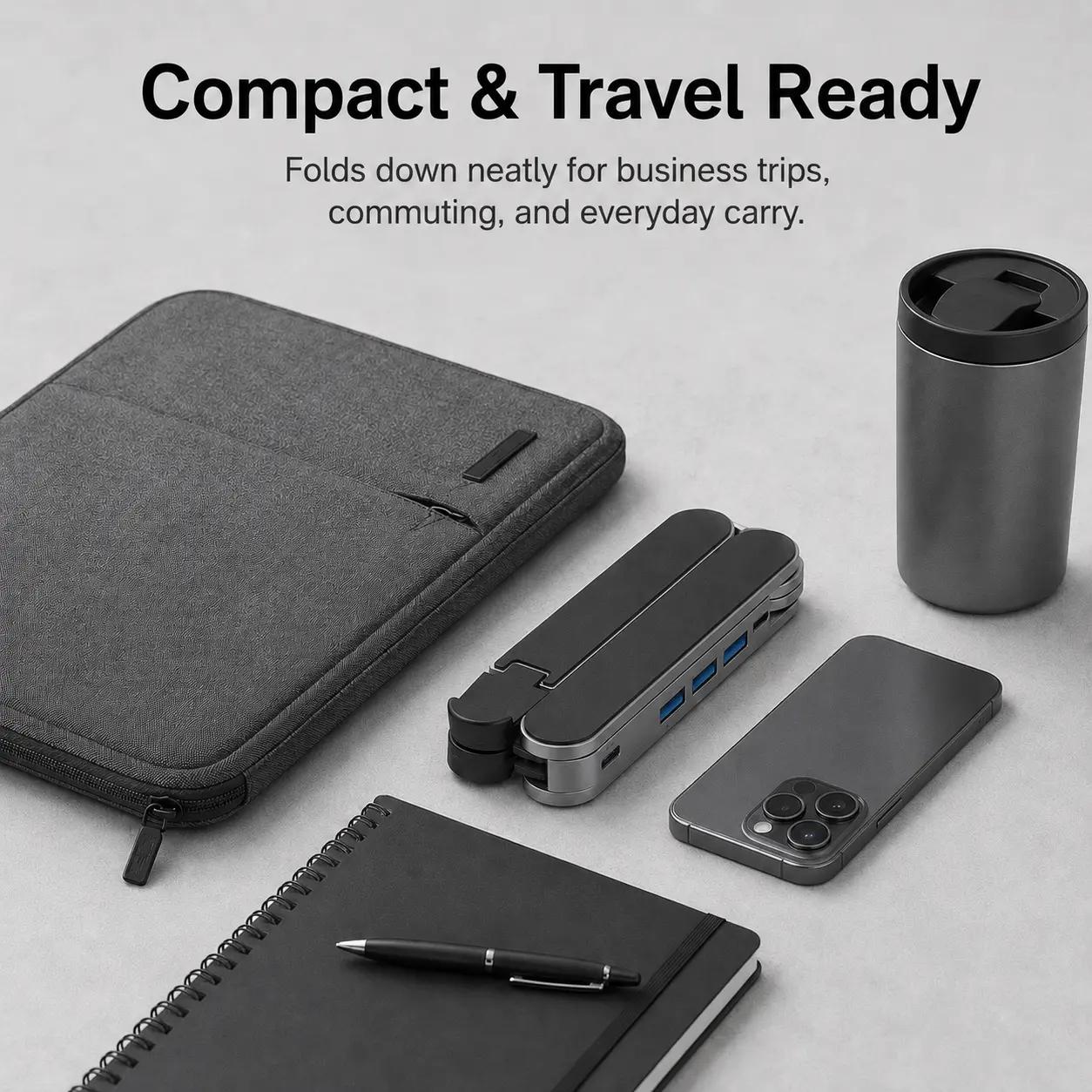 Gunmetal Laptop Stand with Foldable USB Hub, Adjustable Ergonomic Desk Riser, Multi-Port Expansion for MacBook - image 5