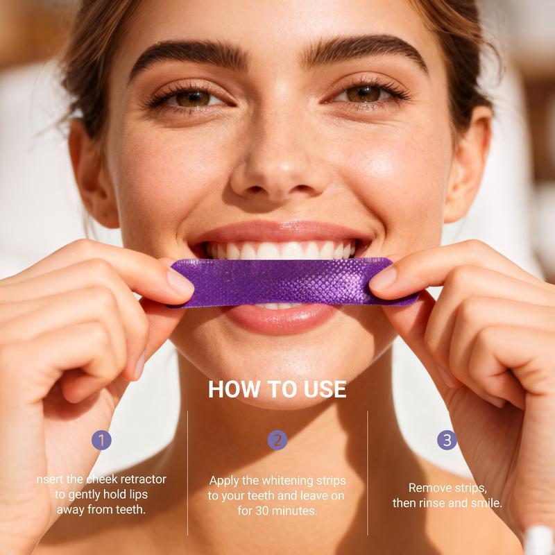【CEELIKE】 Purple Teeth Whitening Strips With Free Cheek Retractor - 7/21 Whitening Sessions -Nano-Hydroxyapati - image 3