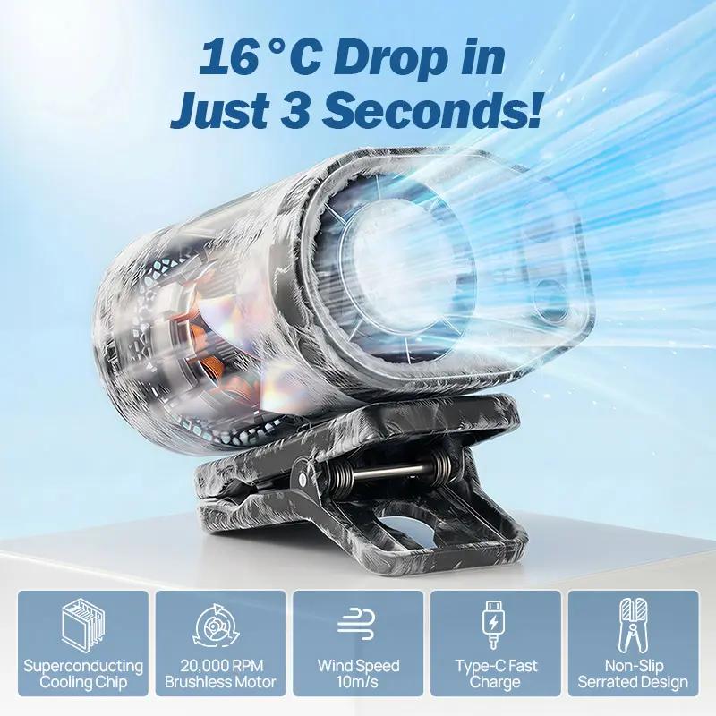 JOYTUTUS 2026 Car Clip On Air Conditioner Fan with LED Display - 360° Rotation, 100 Speeds Adjustable, USB Rec - image 5