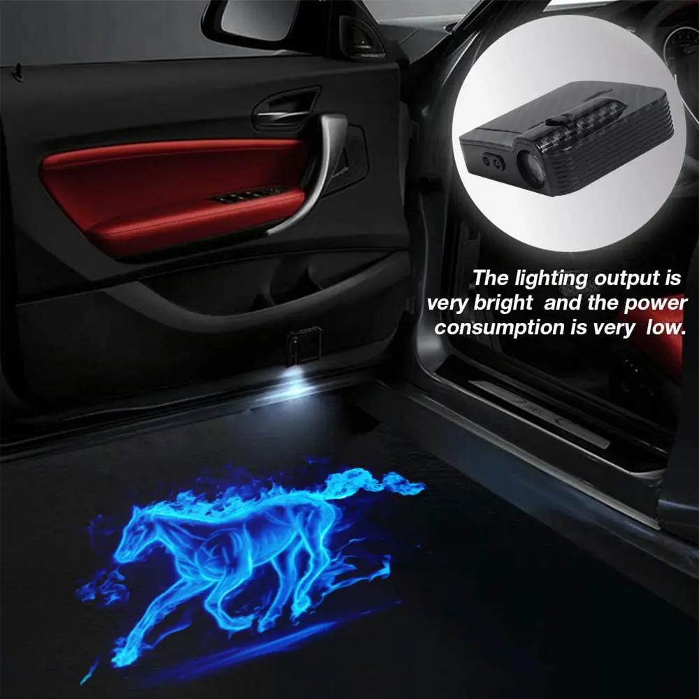 4-Piece Universal Wireless Car Door Welcome Light, Blue Flame Horse, Magic Circle Car Door Projection Light, C - image 2