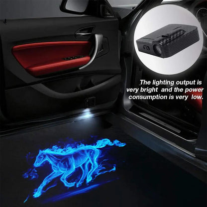 4-Piece Universal Wireless Car Door Welcome Light, Blue Flame Horse, Magic Circle Car Door Projection Light, C - image 2