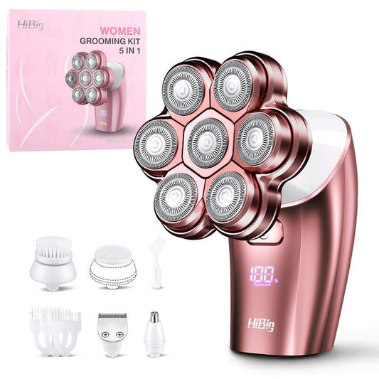 HiBig 7D Electric Legs & Body Shaver for Women - 5-in-1 Lady Grooming Kit for Bald Head, Legs & Armpits, Waterproof Rechargea
