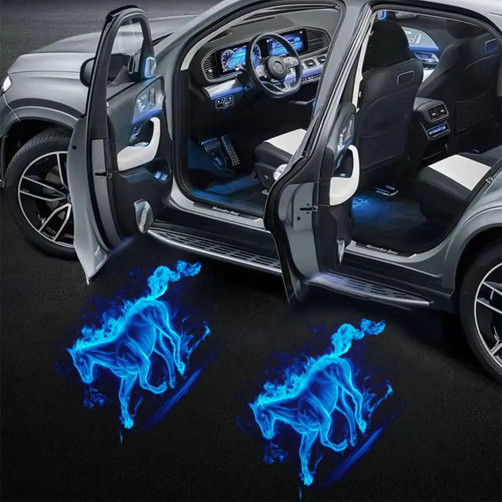 4-Piece Universal Wireless Car Door Welcome Light, Blue Flame Horse, Magic Circle Car Door Projection Light, C - image 4