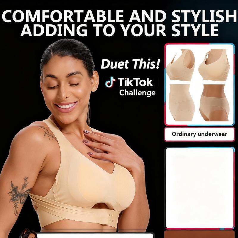 【Postural correction】Women’s Beige Wireless Bra, Soft Breathable Non-removable Moulded Cups, Yoga Fitness Spor - image 4