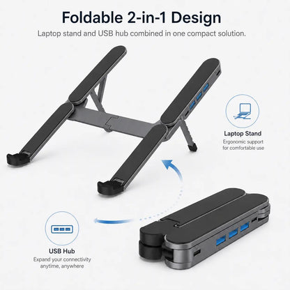 Gunmetal Laptop Stand with Foldable USB Hub, Adjustable Ergonomic Desk Riser, Multi-Port Expansion for MacBook - image 7