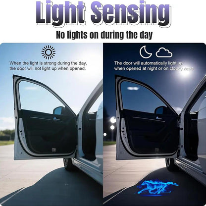 4-Piece Universal Wireless Car Door Welcome Light, Blue Flame Horse, Magic Circle Car Door Projection Light, C - image 3