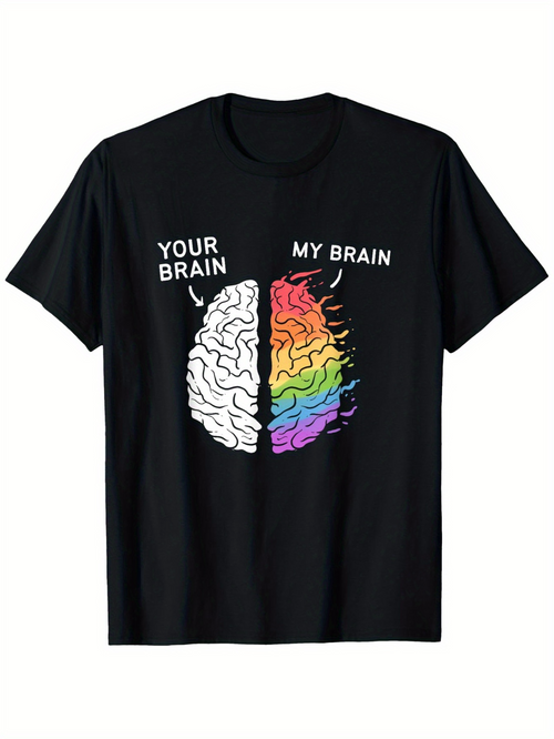 Men's Graphic T-Shirt Your Brain My Brain Artistic Color Splashes With Divided Creative Brain