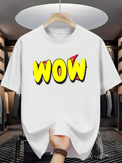 Men's Graphic T-Shirt Bold Comic Style Yellow Lettering Wow