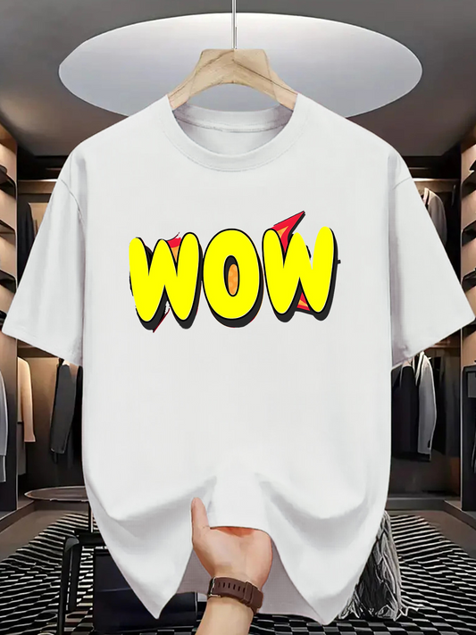 Men's Graphic T-Shirt Bold Comic Style Yellow Lettering Wow