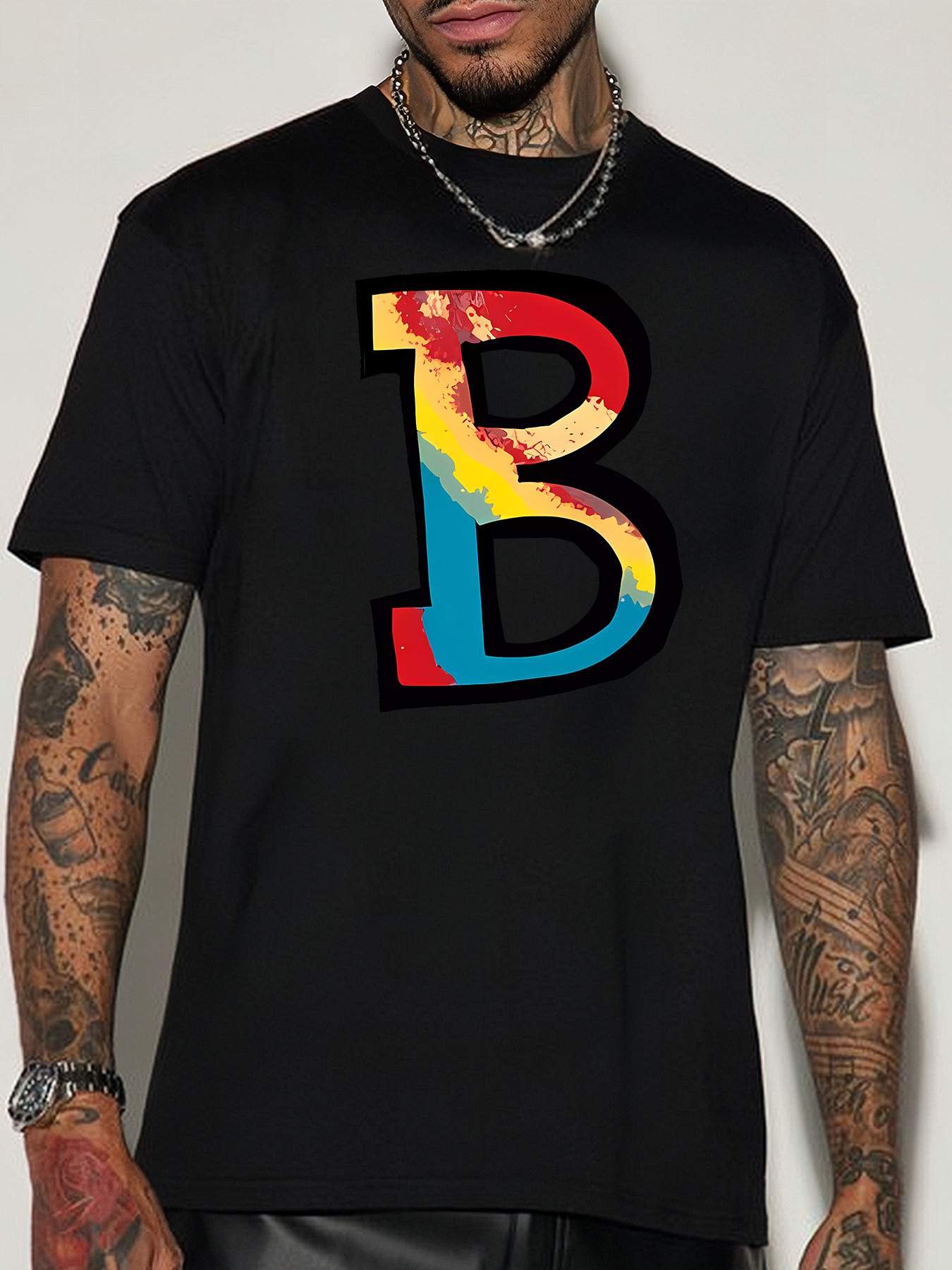 Men's Graphic T-Shirt Colorful Gradient Abstract Bold Letter B