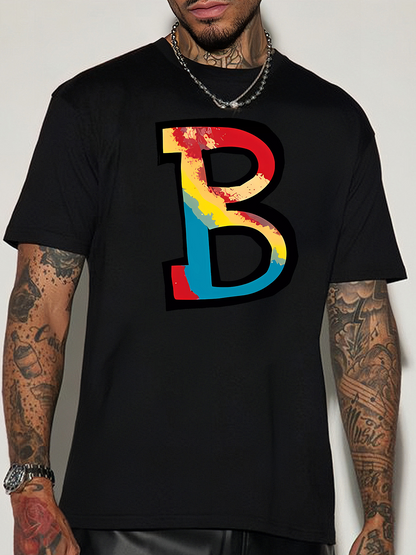 Men's Graphic T-Shirt Colorful Gradient Abstract Bold Letter B