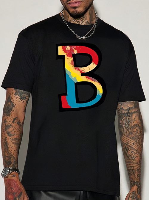 Men's Graphic T-Shirt Colorful Gradient Abstract Bold Letter B
