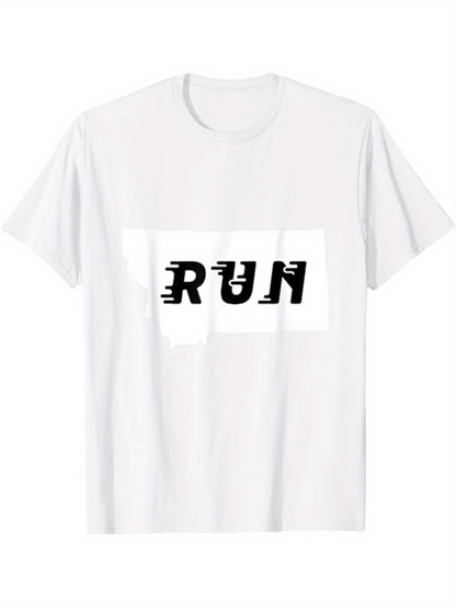 Men's Graphic T-Shirt Run Bold Stylized Text With Dynamic Motion Effects