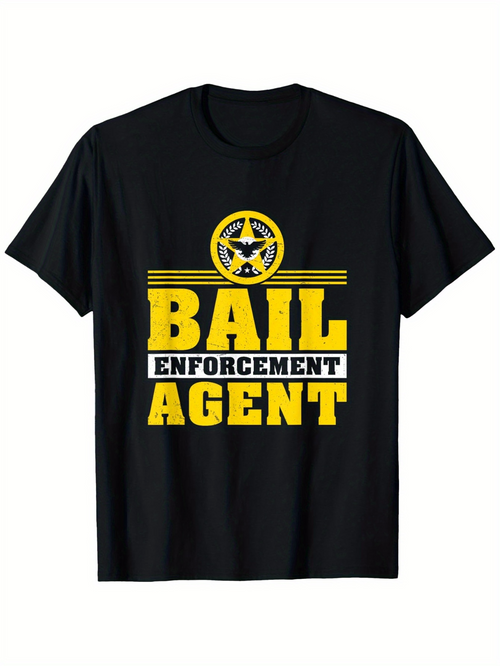Men's Graphic T-Shirt Bail Enforcement Agent Yellow Print With Police Star Badge