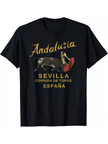 Men's Graphic T-Shirt Andalusia Sevilla Spain Bullfighter Cape And Strong Bull