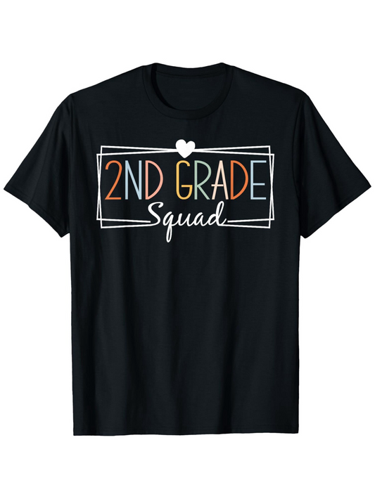 Men's Graphic T-Shirt 2nd Grade Squad Retro Artistic Color Lettering With Heart Design