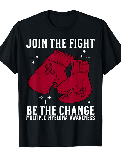 Men's Graphic T-Shirt Join The Fight Red Boxing Gloves With Stars And Awareness Ribbon