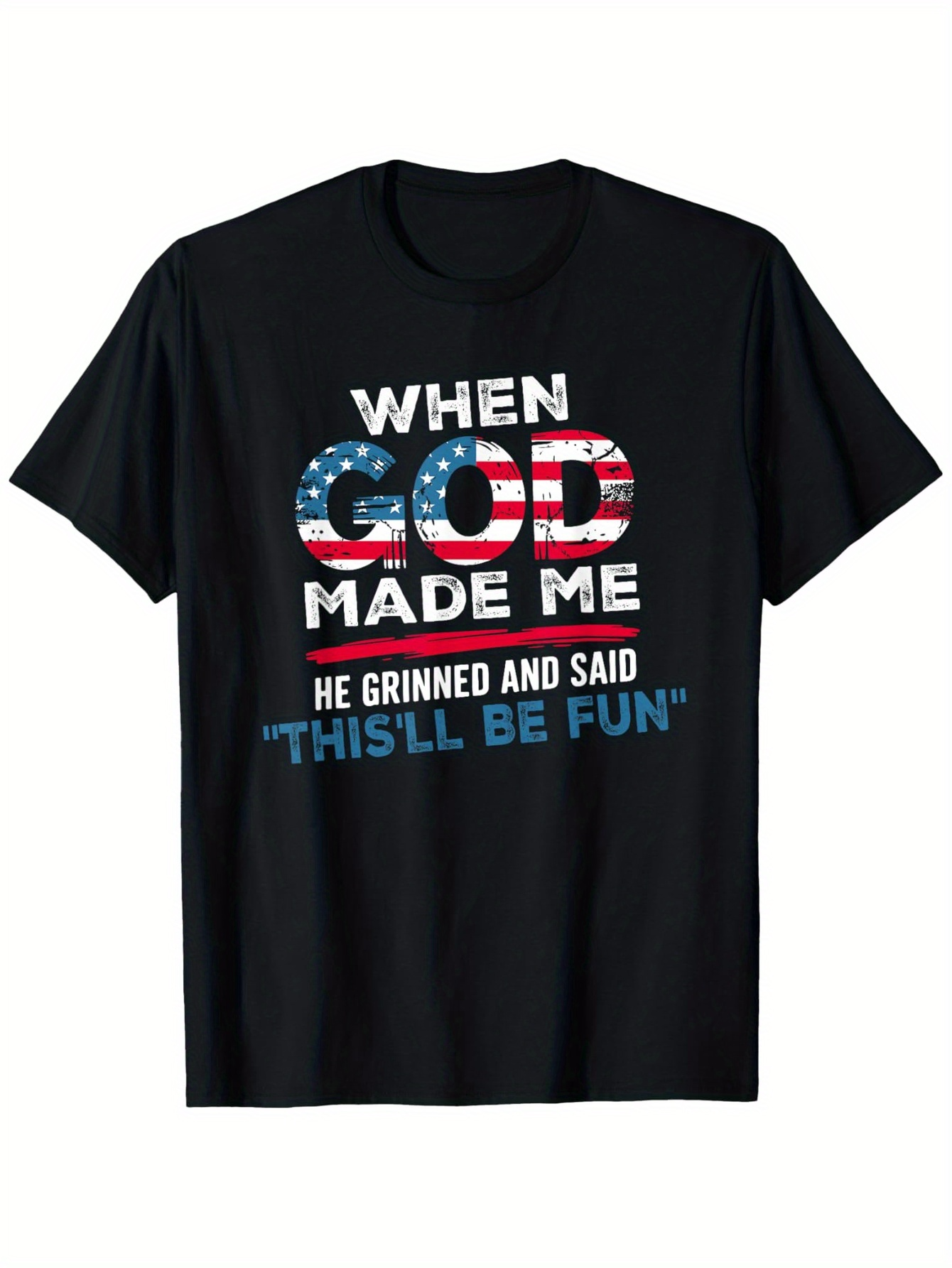 Men's Graphic T-Shirt God Made Me Patriotic Letters With Blue Text And Bold Statement T Shirt