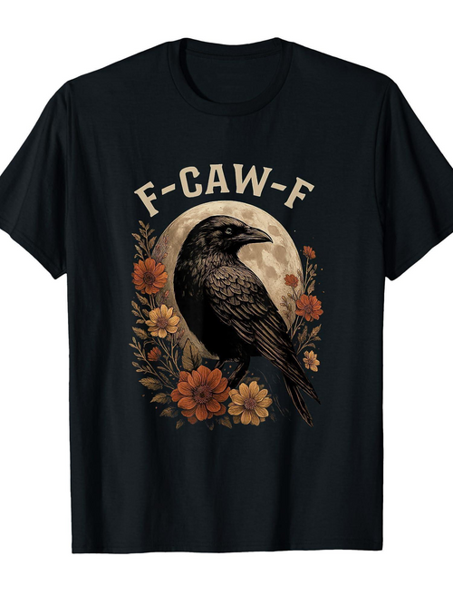 Men's Graphic T-Shirt FCawF Raven With Florals Surrounded By Golden Blooming Flowers Moon