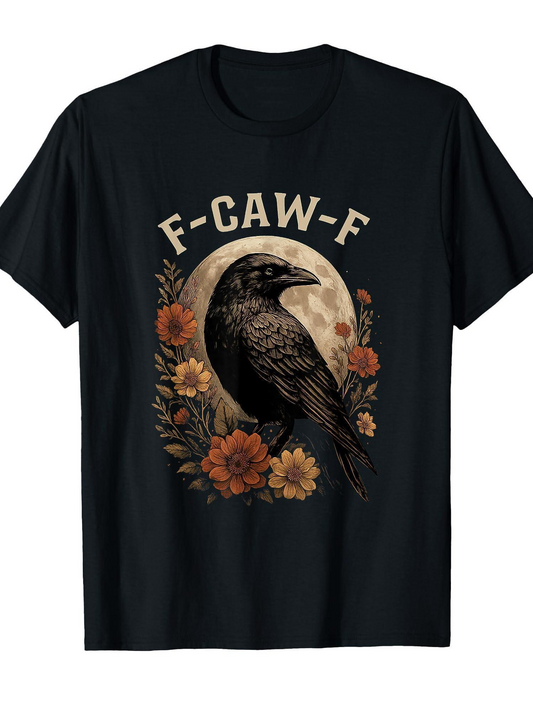 Men's Graphic T-Shirt FCawF Raven With Florals Surrounded By Golden Blooming Flowers Moon