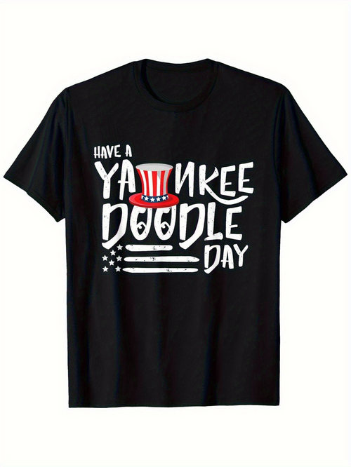 Men's Graphic T-Shirt Have A Yankee Doodle Day With Striped Hat And Patriotic Stars