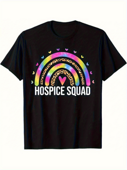 Men's Graphic T-Shirt Hospice Squad Colorful Rainbow With Small Hearts Graphic Shirt