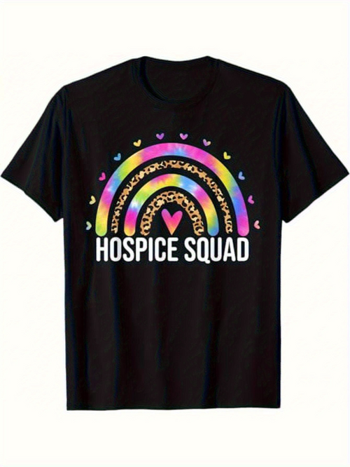 Men's Graphic T-Shirt Hospice Squad Colorful Rainbow With Small Hearts Graphic Shirt