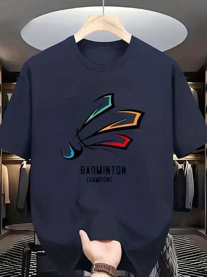 Men's Graphic T-Shirt Badminton Champion Bold Color Shards Forming Darting Shuttlecock