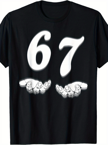 Men's Graphic T-Shirt Surreal Floating Number Sixty Seven Over Two Cartoon Hands