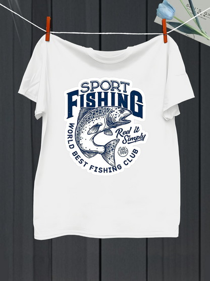 Men's Graphic T-Shirt Sport Fishing Leaping Salmon Surrounded By Club Slogan Logo Design