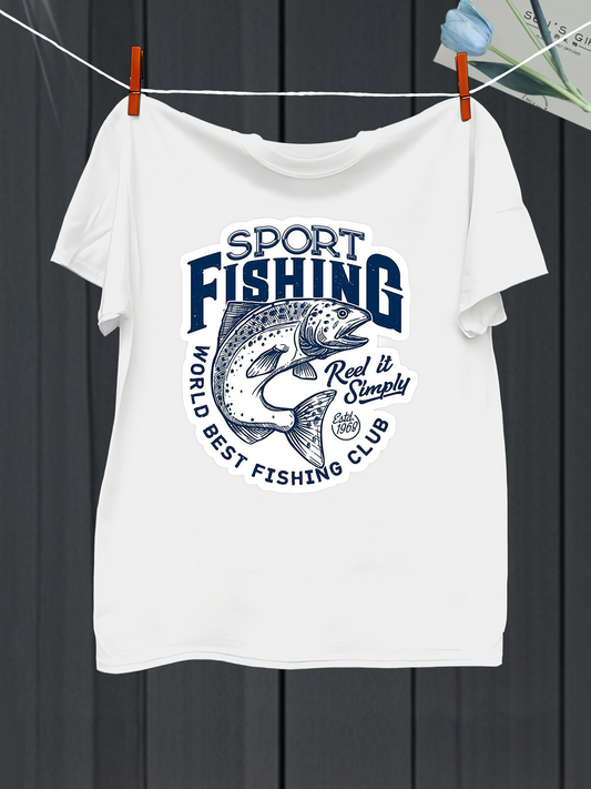 Men's Graphic T-Shirt Sport Fishing Leaping Salmon Surrounded By Club Slogan Logo Design