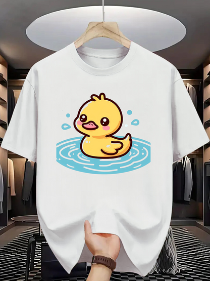 Men's Graphic T-Shirt Cheerful Cartoon Yellow Duck In Blue Water Pool Duck