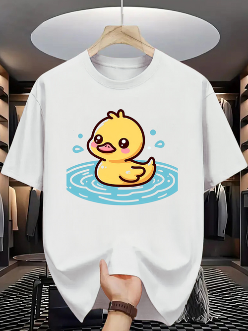 Men's Graphic T-Shirt Cheerful Cartoon Yellow Duck In Blue Water Pool Duck