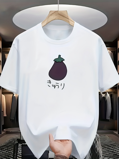 Men's Graphic T-Shirt Minimalist Illustration With Artistic Sketch Of Single Eggplant