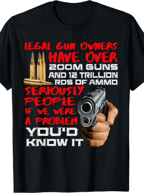 Men's Graphic T-Shirt Legal Gun Owners Statement With Bullet Art And Pointing Gun Hand