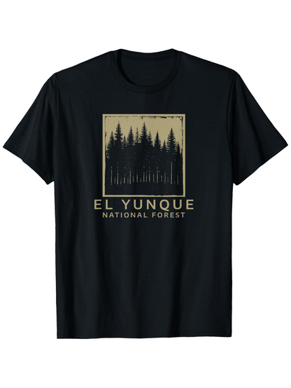 Men's Graphic T-Shirt El Yunque National Forest Among Silhouetted Pine Trees Under Golden Skies
