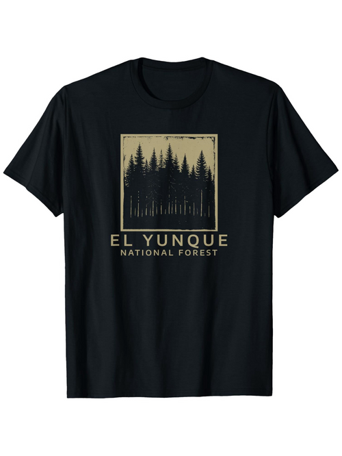 Men's Graphic T-Shirt El Yunque National Forest Among Silhouetted Pine Trees Under Golden Skies