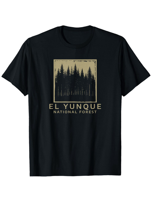 Men's Graphic T-Shirt El Yunque National Forest Among Silhouetted Pine Trees Under Golden Skies