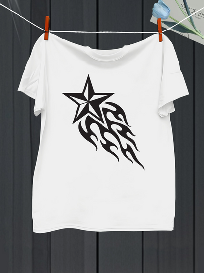 Men's Graphic T-Shirt Bold Tribal Flames Shooting Around Rising Star
