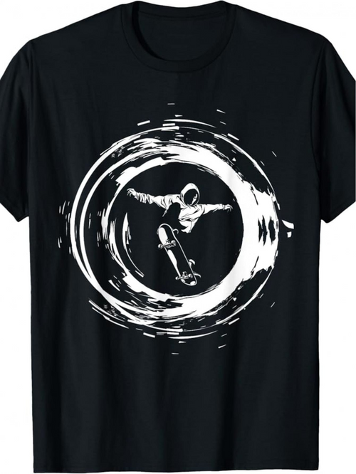 Men's Graphic T-Shirt Dynamic Brushstroke Circle With Energetic Skater Performing Inside