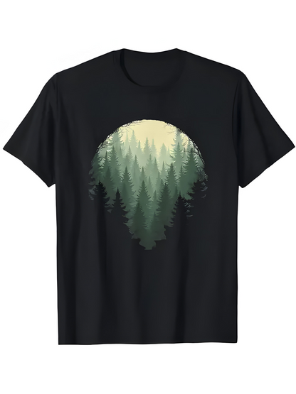 Men's Graphic T-Shirt Golden Sunrise Over Pine Forest Silhouettes Nature Scene