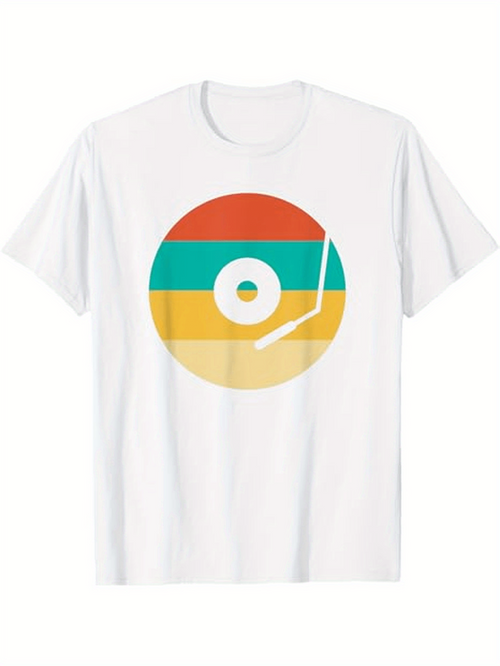 Men's Graphic T-Shirt Retro Striped Turntable Record With Pastel Colors Vinyl