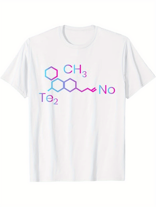 Men's Graphic T-Shirt Colorful Chemical Formula Design With Molecular Chains On White Tee