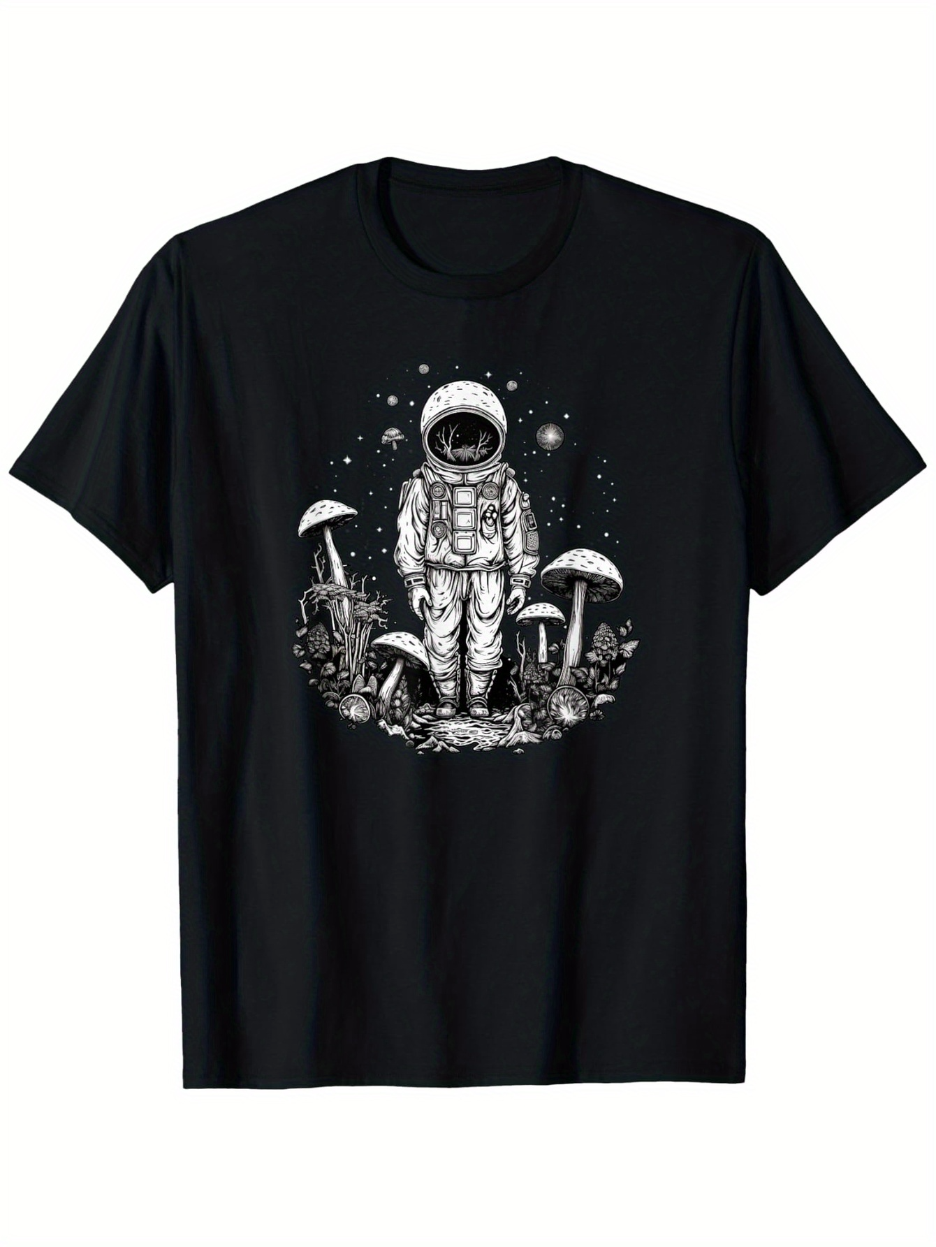 Men's Graphic T-Shirt Stargazing Astronaut Standing Among Mushrooms In An Enchanted Forest