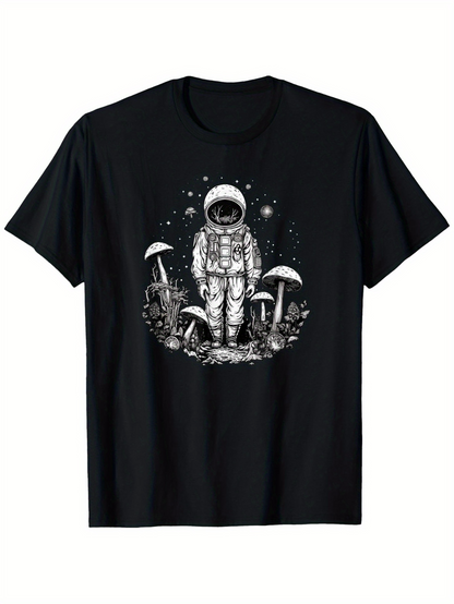 Men's Graphic T-Shirt Stargazing Astronaut Standing Among Mushrooms In An Enchanted Forest