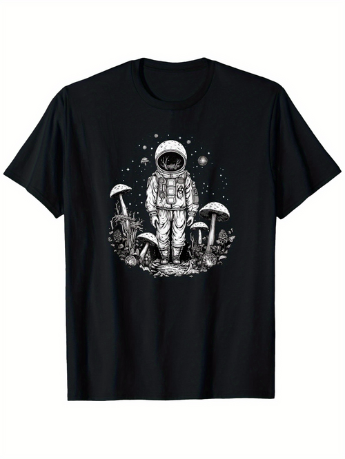 Men's Graphic T-Shirt Stargazing Astronaut Standing Among Mushrooms In An Enchanted Forest