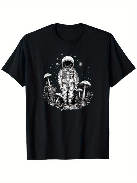 Men's Graphic T-Shirt Stargazing Astronaut Standing Among Mushrooms In An Enchanted Forest