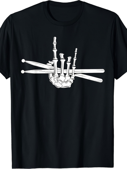 Men's Graphic T-Shirt Skeleton Hand With Drumsticks Emerging From Darkness Skeleton