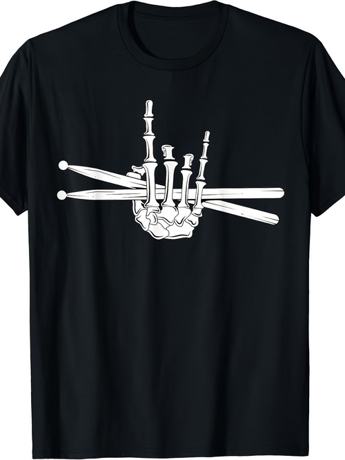 Men's Graphic T-Shirt Skeleton Hand With Drumsticks Emerging From Darkness Skeleton