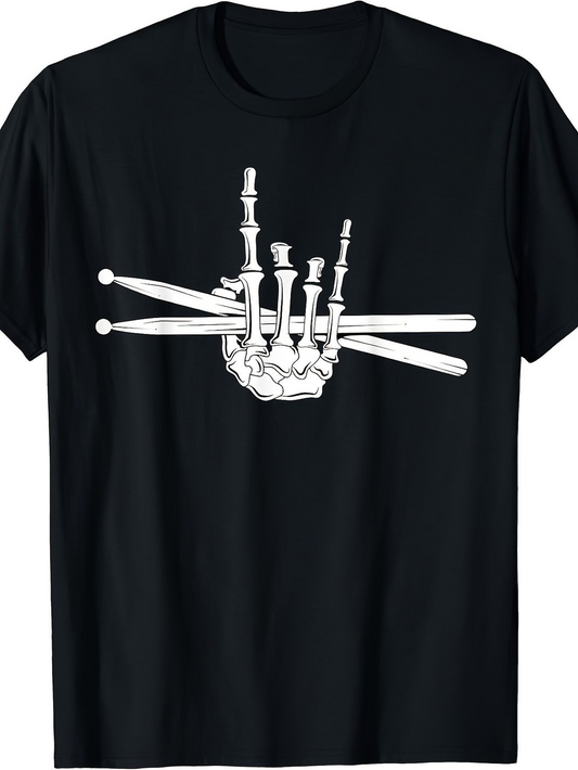 Men's Graphic T-Shirt Skeleton Hand With Drumsticks Emerging From Darkness Skeleton